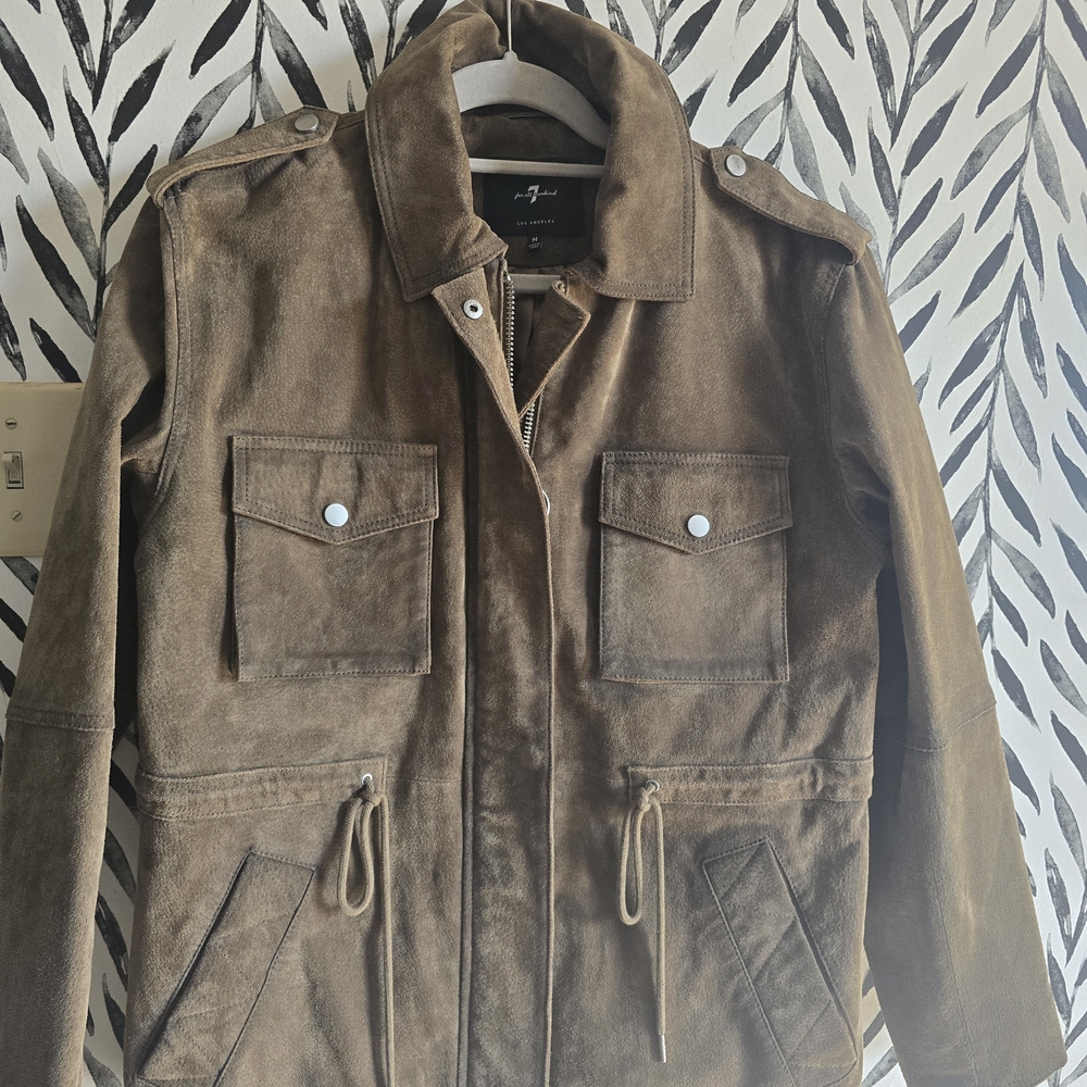 7 For All Mankind Women's Olive Green Suede Military Jacket